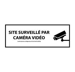 Signalétique de vidéoprotection - Surveillance vidéo 24h/24h   - 210 x 75 mm - Blanc - Vinyle Souple Autocollant