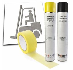 Kit marquage sol chariot élévateur pochoir + aérosols