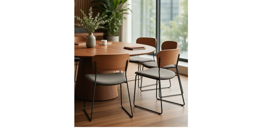 Chaise de réunion ARC assise grise/dossier bois WORA - Reconditionné