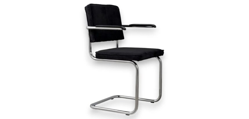 Chaise Ridge Rib ZUIVER en velours noir avec accoudoirs DESIR 10 - Reconditionné