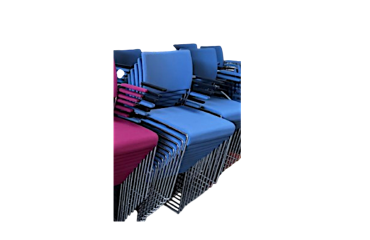 Chaise de réunion Linos bleu avec accoudoirs tissu bleu, pieds chrome RECEP - Reconditionné