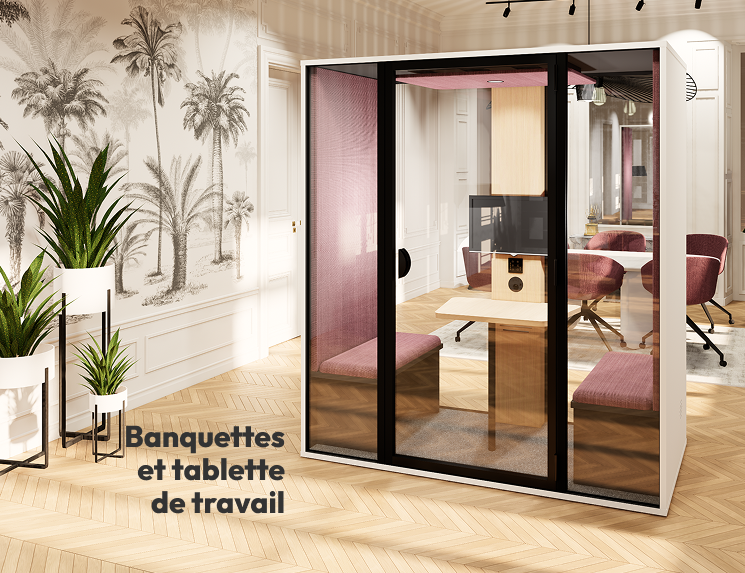 Cabine acoustique essentielle M avec banquettes et tablette