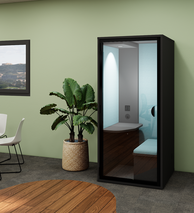 Cabine acoustique Essentielle S bureau avec tablette et banquette