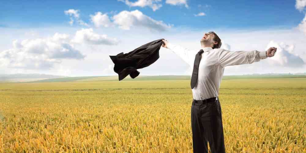 Businessman felice in un campo di grano