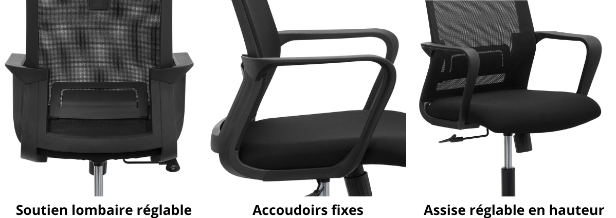 Soutien lombaire réglable, accoudoirs fixes et assise réglable en hauteur de la chaise de bureau Spritz
