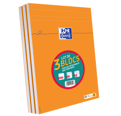 Lot De 3 Blocs Orange Oxford Agrafes 210X297 160P Optik P. Q5/5 Blanc