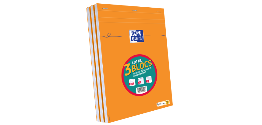 Lot De 3 Blocs Orange Oxford Agrafes 210X297 160P Optik P. Q5/5 Blanc