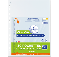 50 Pochette Perforee Oxford Quickin Sach A4 PP50 Lisse Incolore Pav
