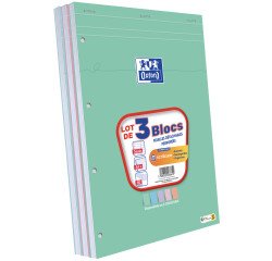 3 blocs oxford smart agrafes 4 trous 210x315 160p seyes optik paper assortis