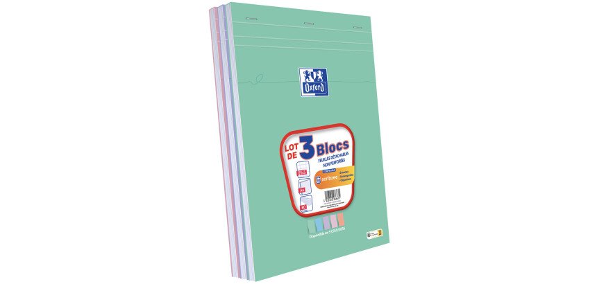 3 blocs oxford smart agrafes 4 trous 210x297 160p Q5 optik paper assortis