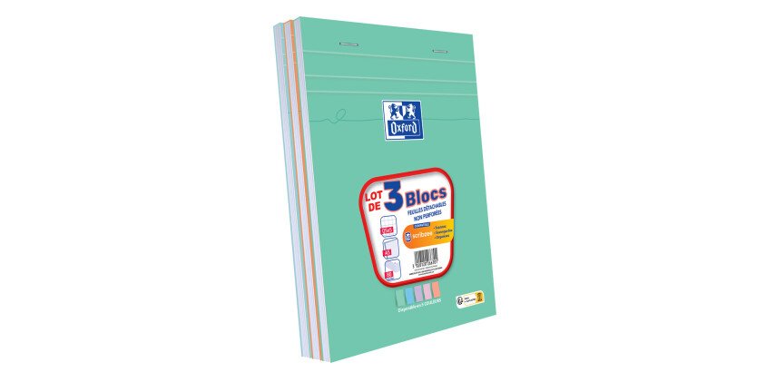 3 blocs oxford smart agrafes 4 trous 148x210 160p Q5 optik paper assortis