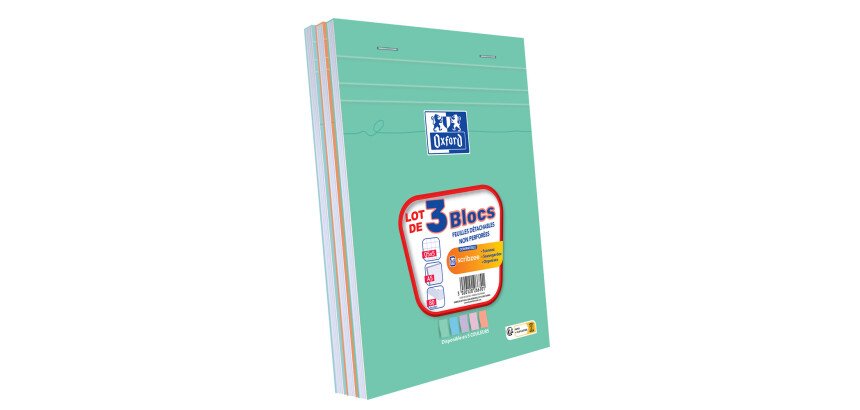 3 blocs oxford smart agrafes 4 trous 148x210 160p Q5 optik paper assortis