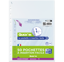 lot de 50 Pochettes perforées Oxford à insertion facile A4 polypro lisse 9/100ème - incolore
