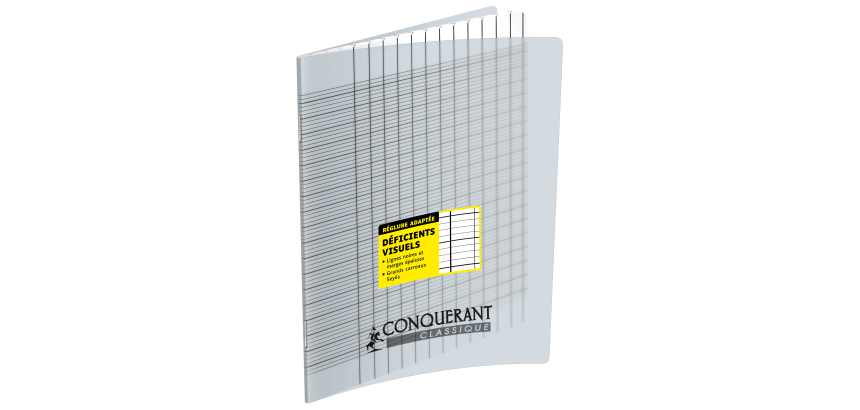 Cahier Deficients Visuels Conquerant Agrafe 170X220 96P 90G Seyes 2,5Mm Polypro Incolore