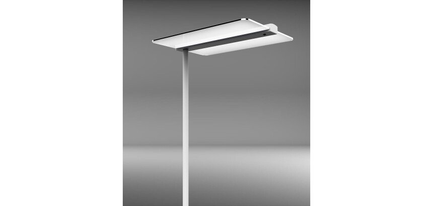 Lampadaire glasslight orius unilux led gradable sur socle blanc