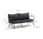 Bramant steel 2 seater sofa with black finish, 175.5 cm