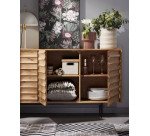 Buffet Delsie 3 portes en bois d'acacia massif et acier peint noir 147 x 81 cm