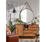 Raintree MDF and faux leather mirror in black, Ø 80 cm