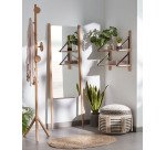 DE_Étagère murale Nazeli en bois de bouleau massif et cuir noir 60 x 60 cm