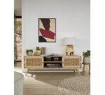Nalu 2 door solid white cedarwood & rattan TV stand, 150 x 50 cm
