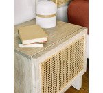 Rexit solid mindi wood and veneer bedside table with rattan 50 x 48 cm