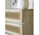 DE_Commode Rexit 5 tiroirs bois massif et contreplaqué de mindi avec rotin 60 x 113 cm
