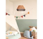 Pantalla para lámpara de techo Daro de ratán con acabado natural y pintado azul Ø 45 cm