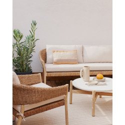 Ensemble Pola canapé 2 places 2 fauteuils bois eucalyptus massif et rotin synthétique FSC