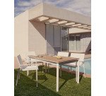 Canyelles extendable outdoor table, plastic lumber and matte white aluminium, 180 (240) x 100 cm