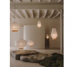 Pantalla para lámpara de techo Hila de papel blanco y chapa de madera natural Ø 30 cm