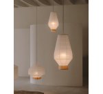 Pantalla para lámpara de techo Hila de papel blanco y chapa de madera natural Ø 30 cm