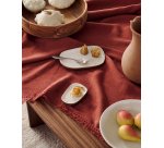 Montalt 100% linen tablecloth with terracotta fringes and black contrast stitching 150 x 250 cm