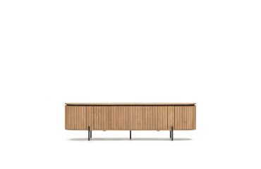 Mueble TV Licia 4 puertas de madera maciza de mango y metal pintado negro 200 x 55 cm