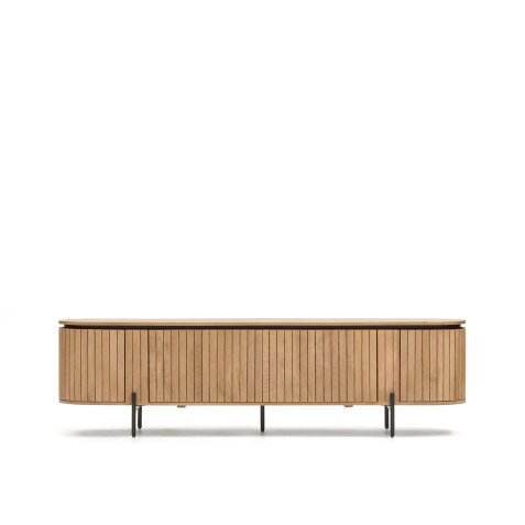 Licia TV stand with 4 doors, solid mango wood with natural finish and metal, 200 x 55 cm