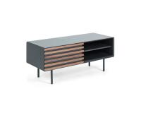 Mueble TV Kesia 1 puerta chapa de nogal lacado negro y acero acabado negro 120 x 48,5 cm