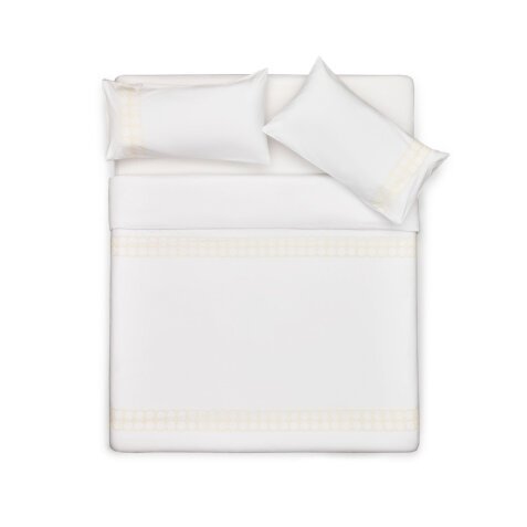 Set Teia housse couette, taies oreiller percale de coton blanc broderie fleurs 150x200cm