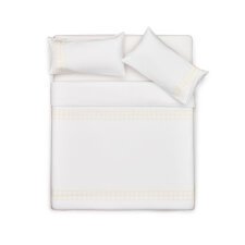 Set Teia housse couette, taies oreiller percale de coton blanc broderie fleurs 180x200cm