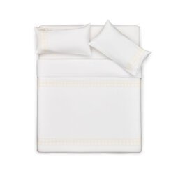 Parure de lit Teia - housse couette + 2 taies oreiller, blanc broderie fleurs100 % percale de coton 180 fils