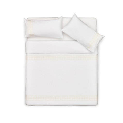 DE_Set Teia housse couette, taies oreiller percale de coton blanc broderie fleurs 180x200cm