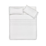 Set Cintia housse couette, taies oreiller percale de coton blanc rayures brodées 150x200cm