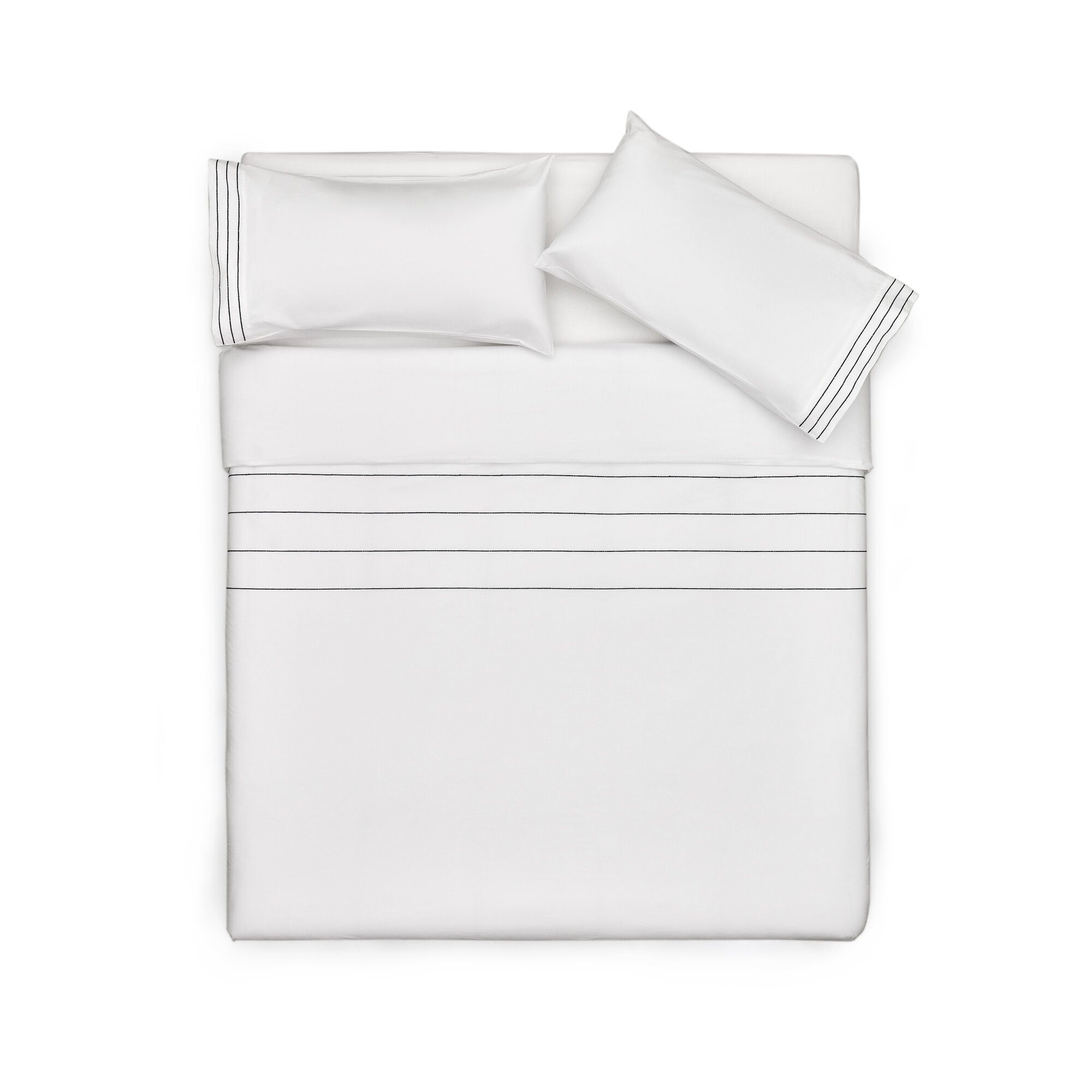 Set Cintia fundas nórdica y de almohada algodón percal blanco bordado rayas cama 150 cm