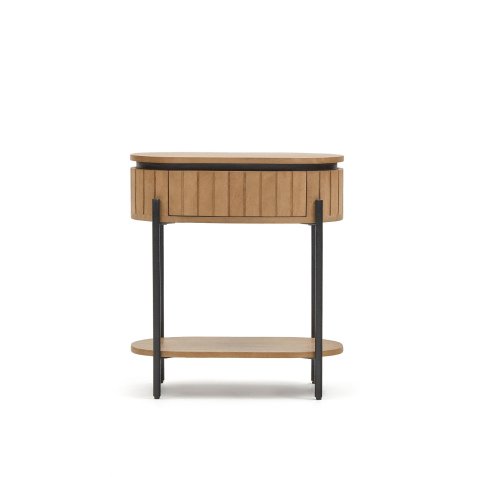 Mesita de noche Licia 1 cajón de madera maciza de mango y metal pintado negro 55 x 65 cm