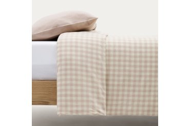 DE_Set Yanil housse de couette, drap-housse et taie d'oreiller 100% coton carreaux rose et beige 70x140cm