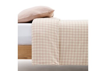 Yanil-dekbedovertrekset met hoeslaken en kussensloop 100% katoen roze en beige ruit 60 x 120 cm