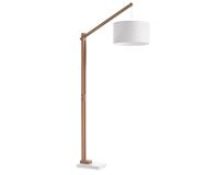 Lámpara de pie Riaz de madera maciza de haya con pantalla blanca