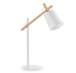 Lámpara de mesa Kosta de acero y madera maciza de haya