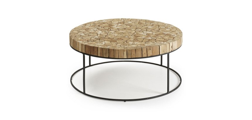 Table basse Solo en teck massif recyclé et acier noir Ø 80 cm