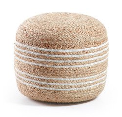 Puf Saht de yute natural y blanco Ø 45 cm