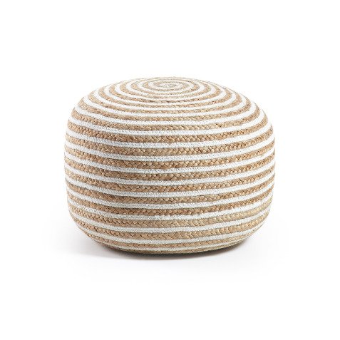 Puf Saht de yute y algodón blanco y natural Ø 50 cm