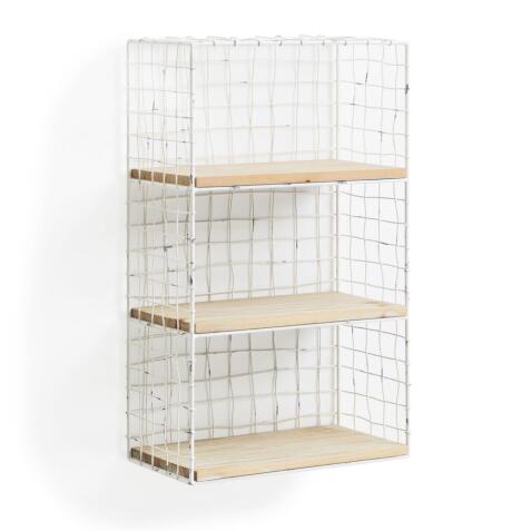 Deland wall shelves in solid fir and steel with white finish 30 x 50 cm